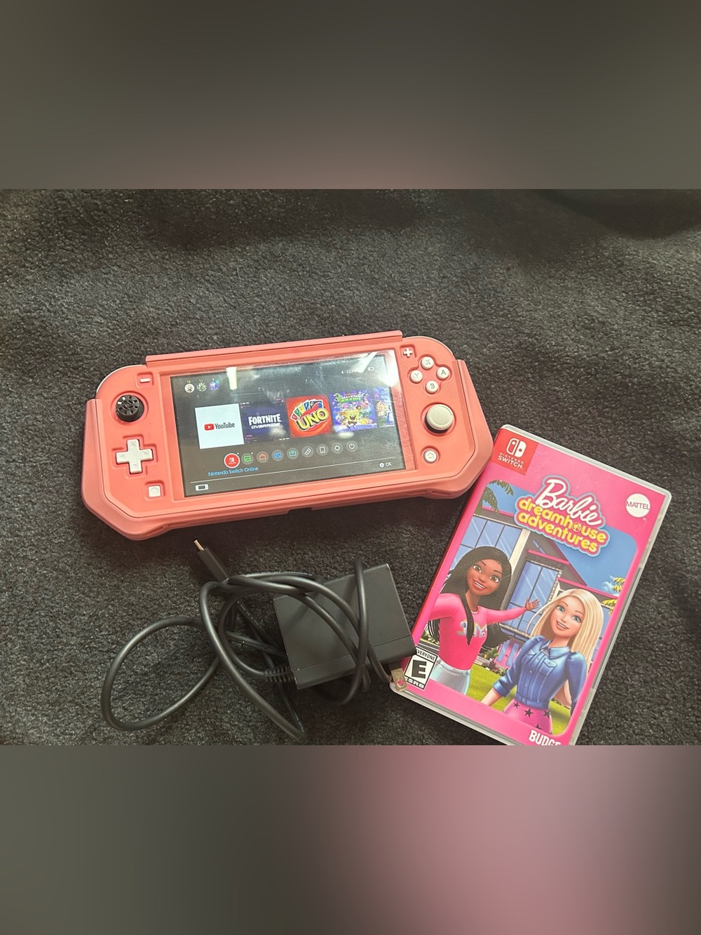 Nintendo Switch Lite Coral Handheld Console with Barbie Dreamhouse Adventures